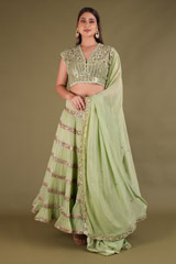 Green Shimmered Tiered Lehenga2196 video